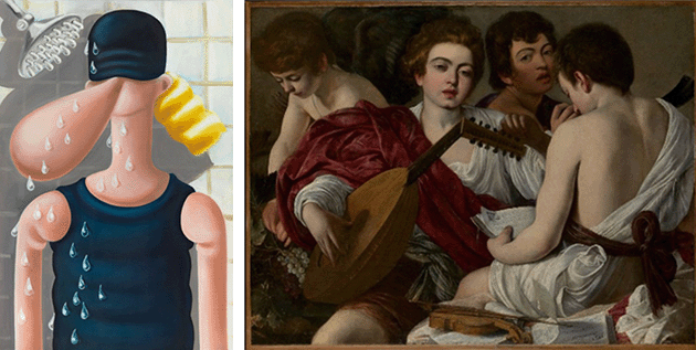 左：此次拍品   右：卡拉瓦喬，《音樂家》，1597年作 圖片：© 紐約大都會博物館，Rogers Fund，1952年 ，5281